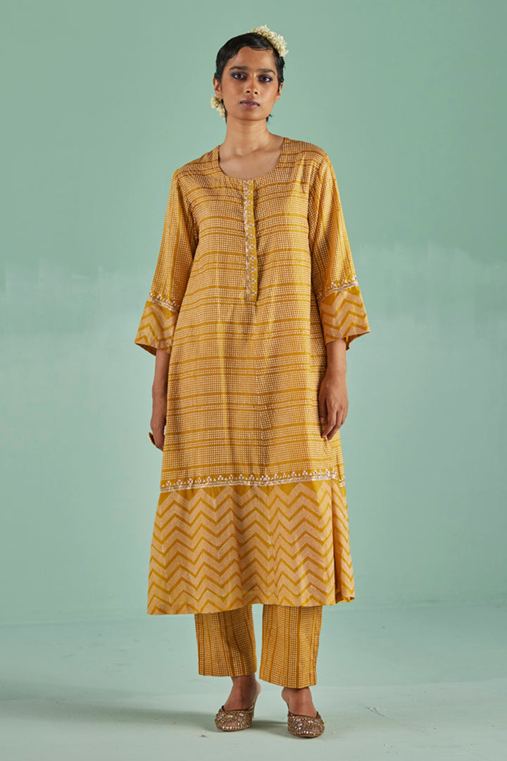 Ochre A-Line Kurta Set