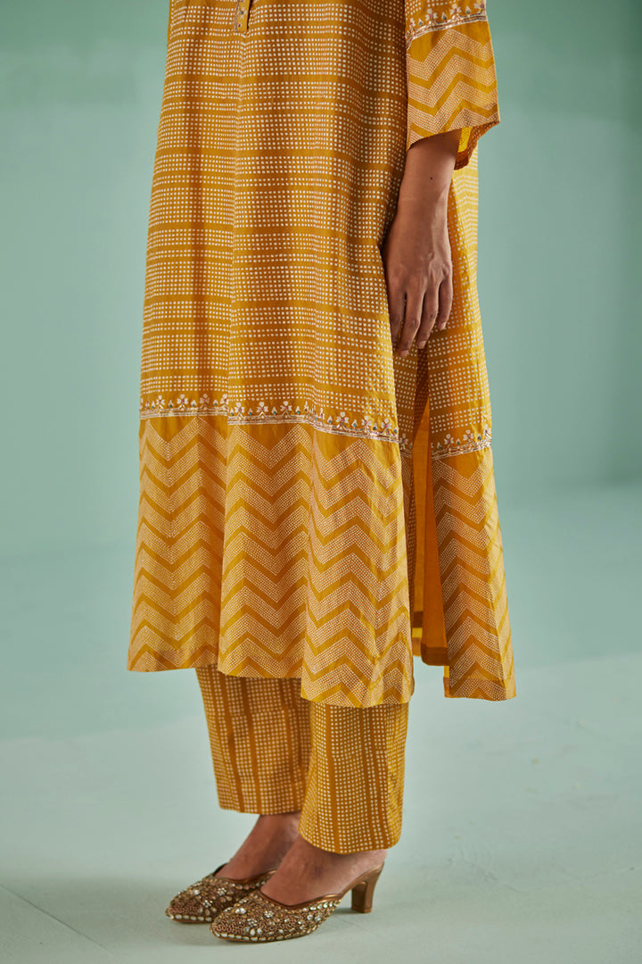 Ochre A-Line Kurta Set