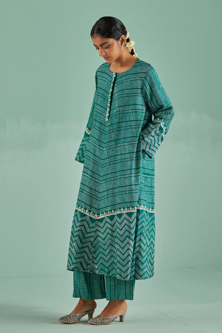 Emerald Green A-Line Kurta Set