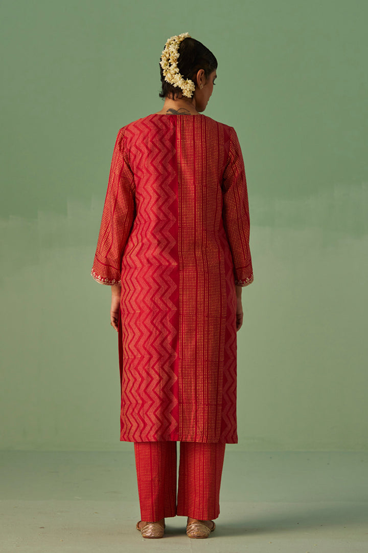 Red Straight Kurta and Trouser Set