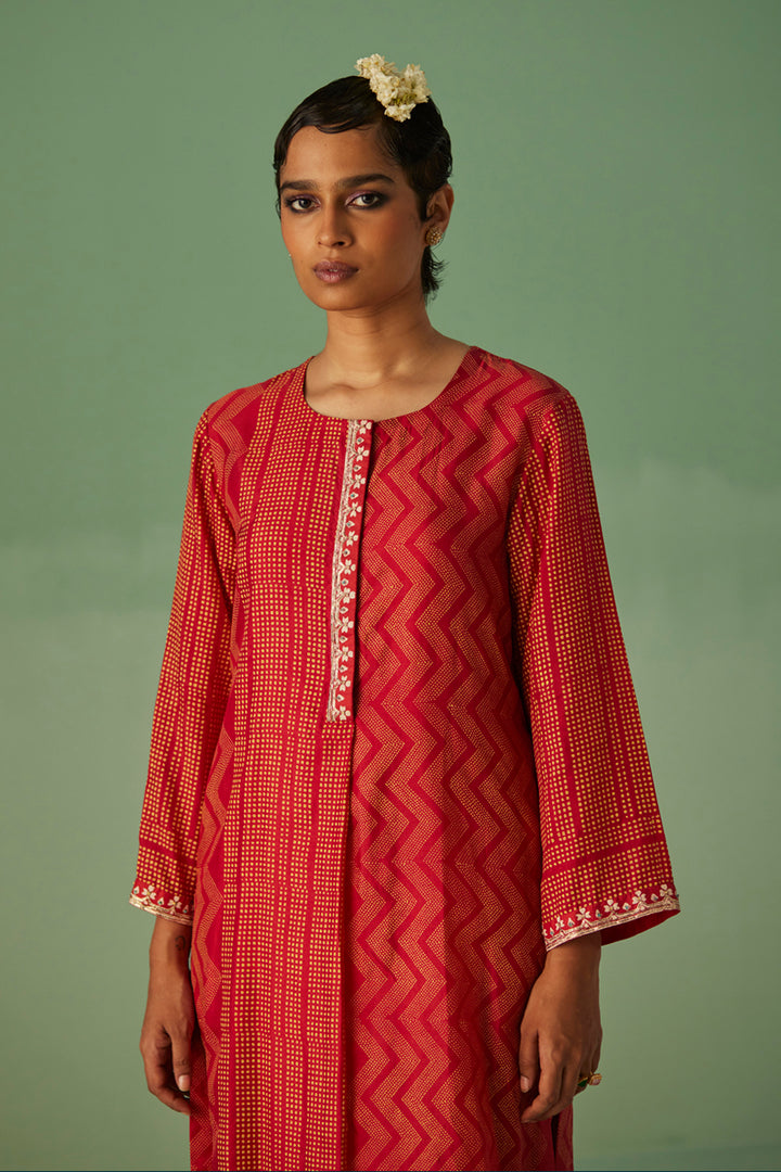 Red Straight Kurta and Trouser Set