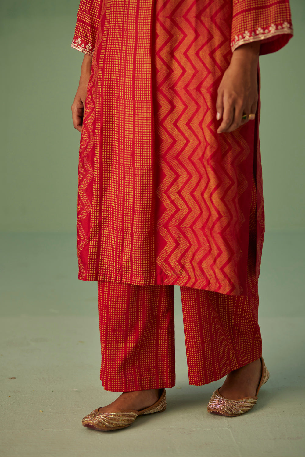 Red Straight Kurta and Trouser Set