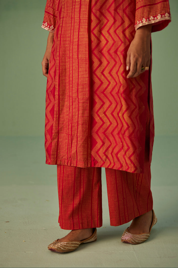 Red Straight Kurta and Trouser Set