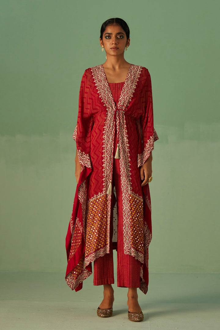 Red Zig-Zag Kaftan Set