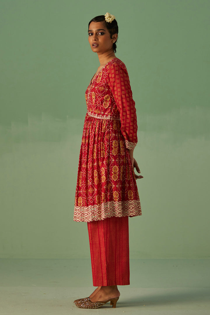 Red Short Kurta and Trouser Set