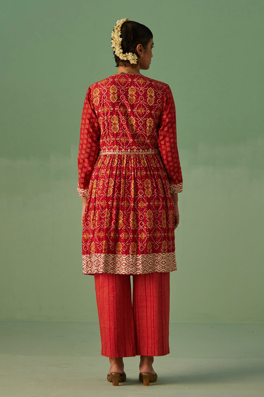 Red Short Kurta and Trouser Set