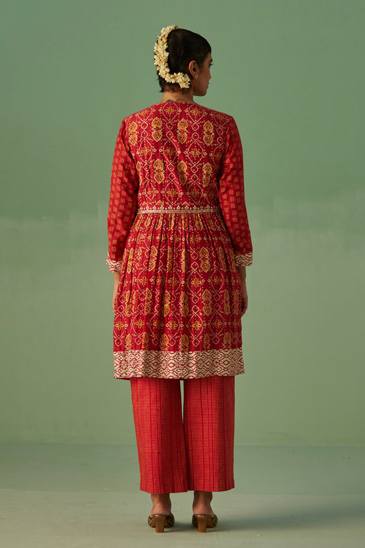 Red Short Kurta and Trouser Set