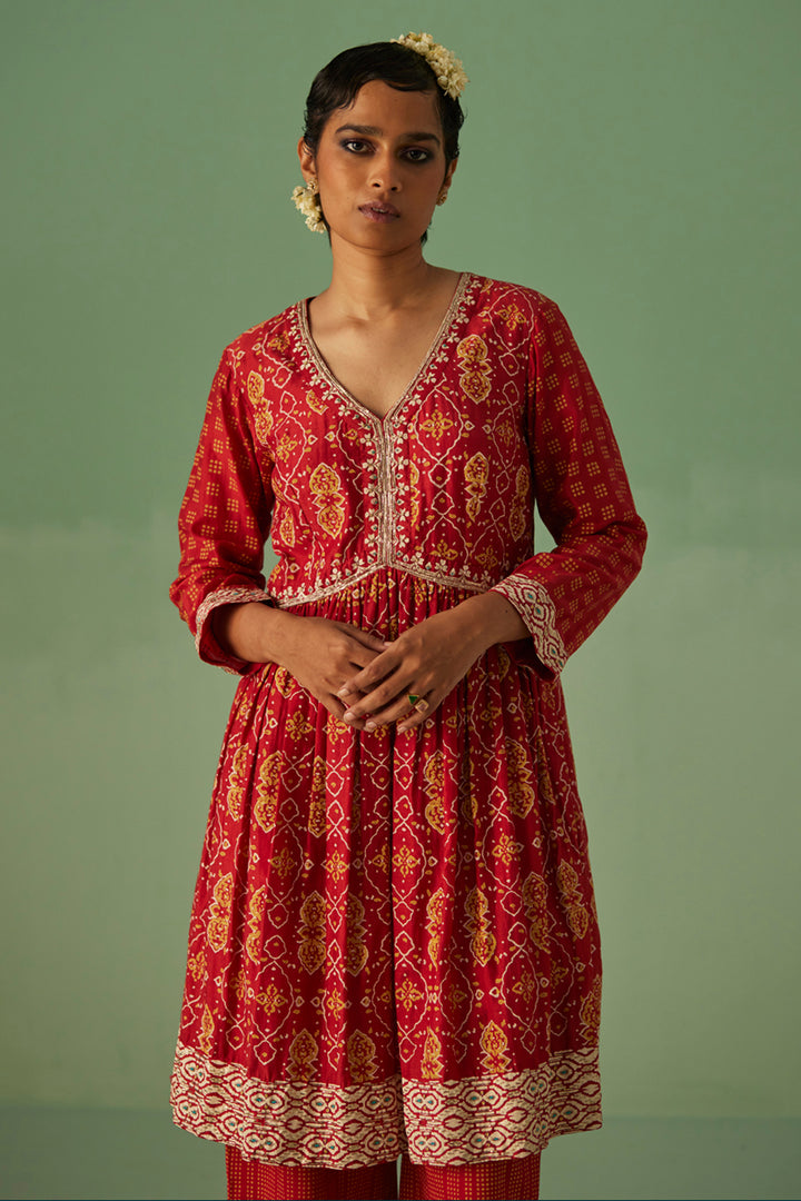 Red Short Kurta and Trouser Set