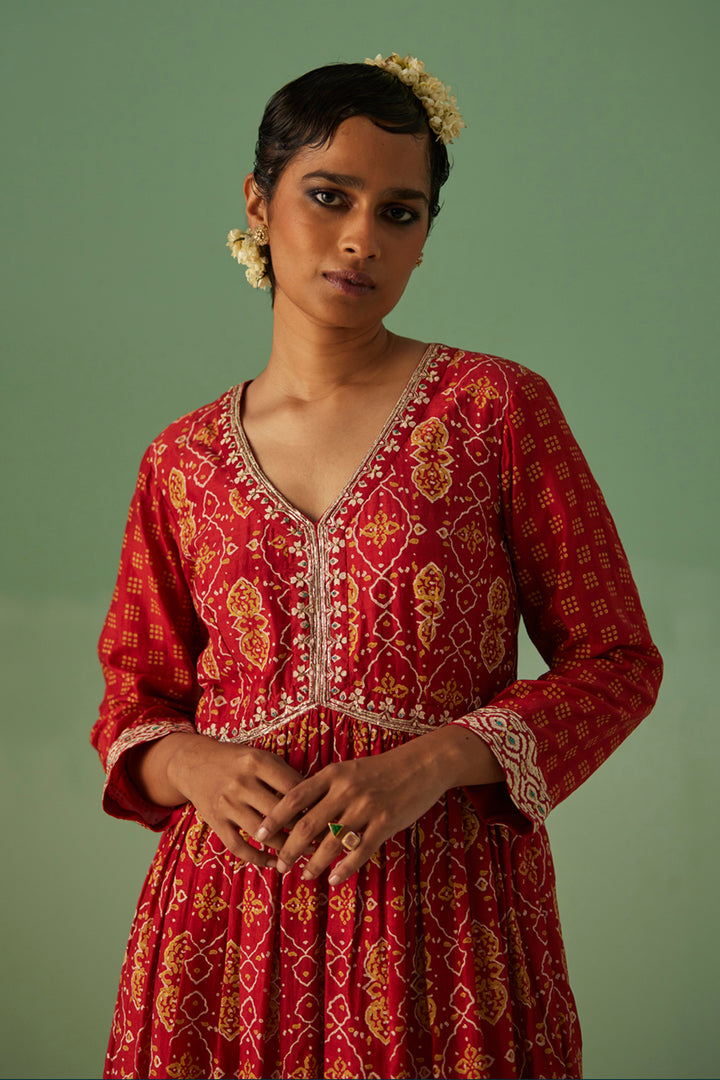 Red Short Kurta and Trouser Set
