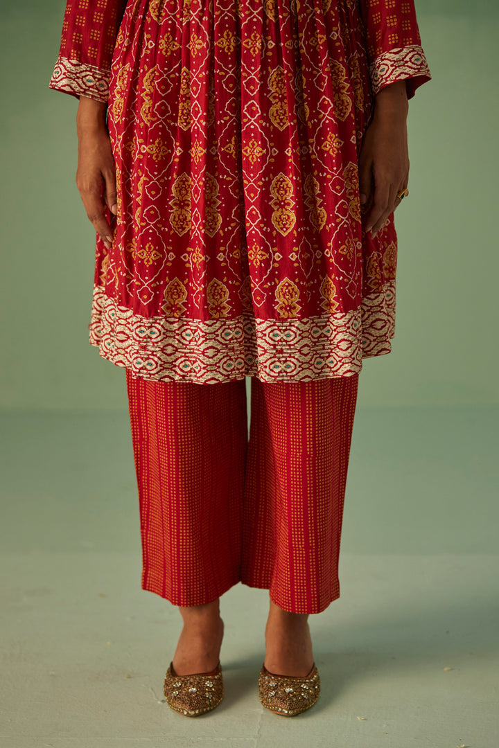 Red Short Kurta and Trouser Set