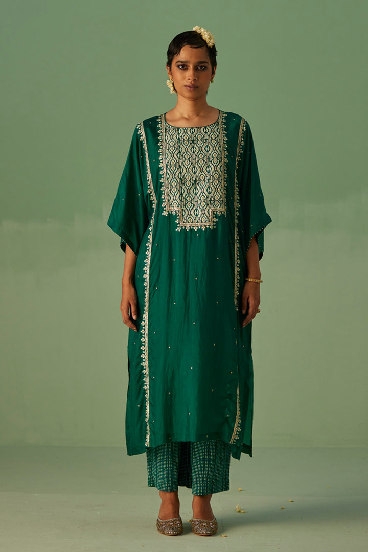 Emerald Green Yoke Kaftan Set