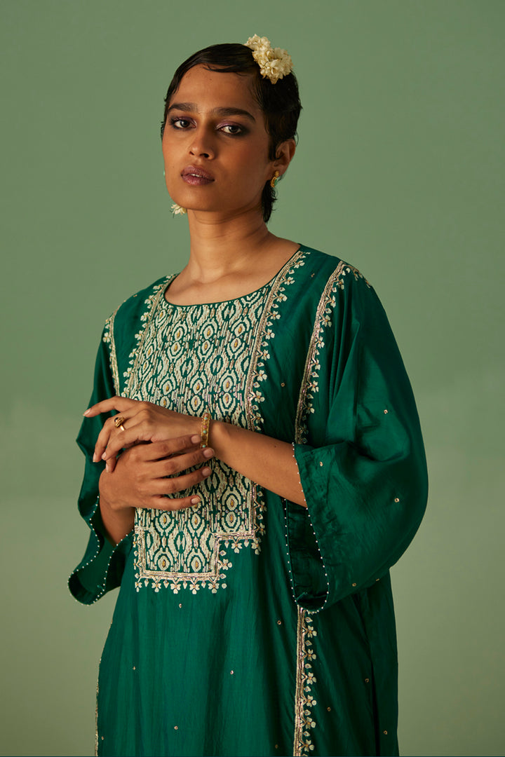 Emerald Green Yoke Kaftan Set