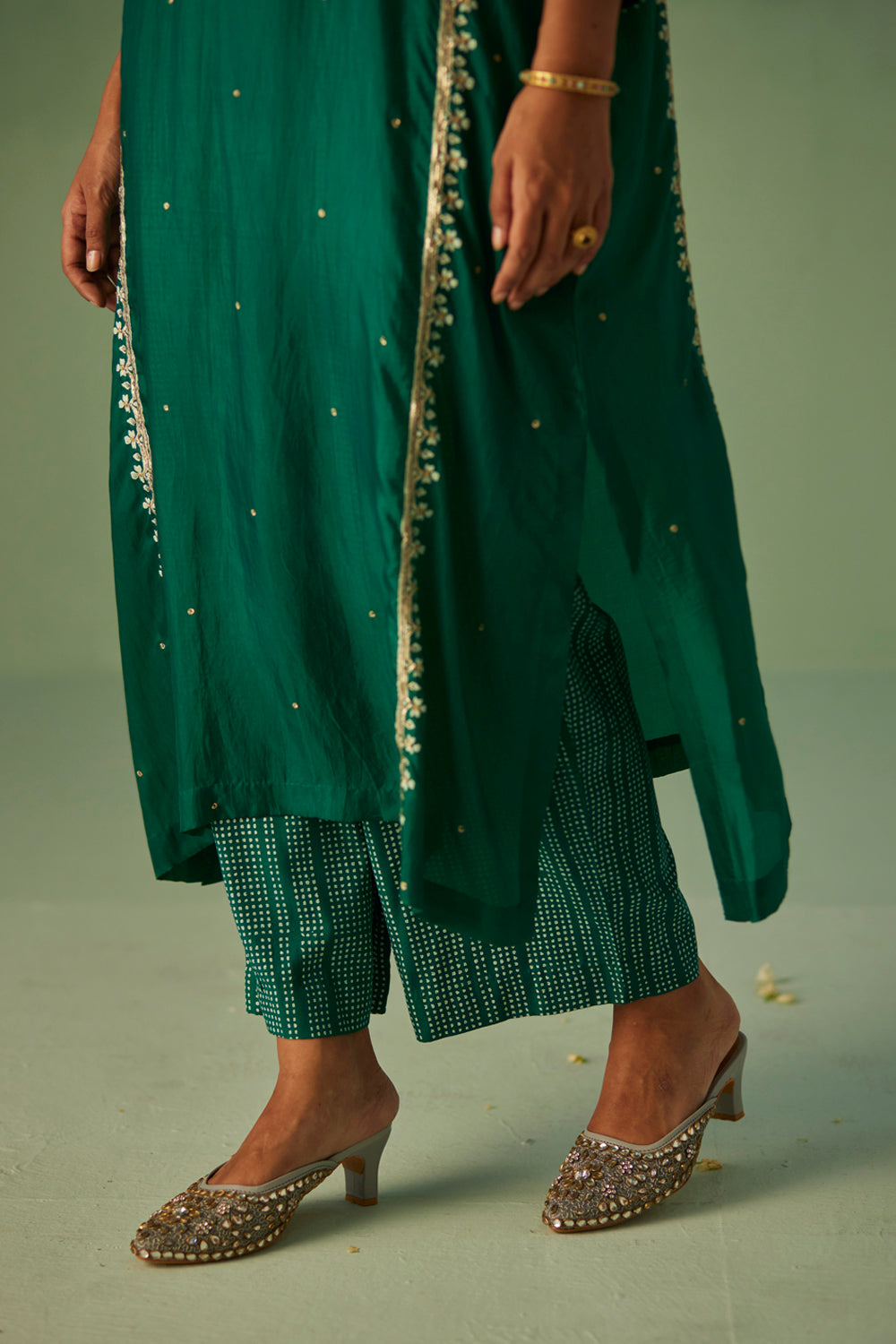Emerald Green Yoke Kaftan Set