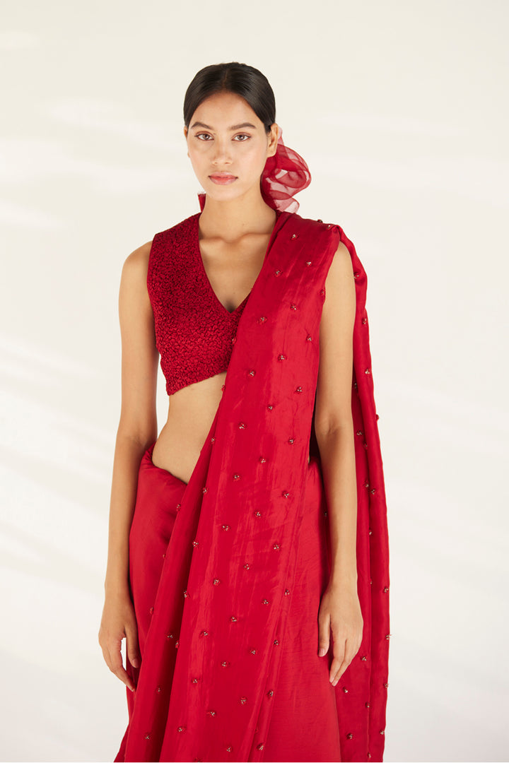 Red Songbird Saree Set