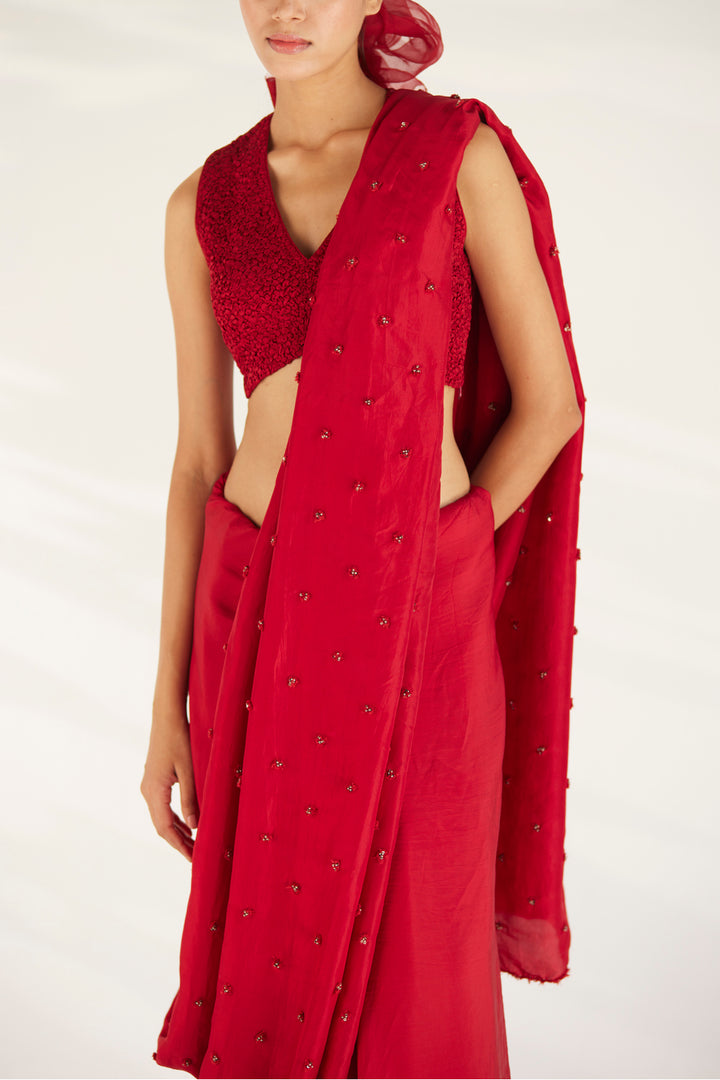 Red Songbird Saree Set