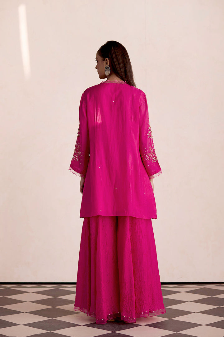 Hot Pink Embroidered Gharara Set