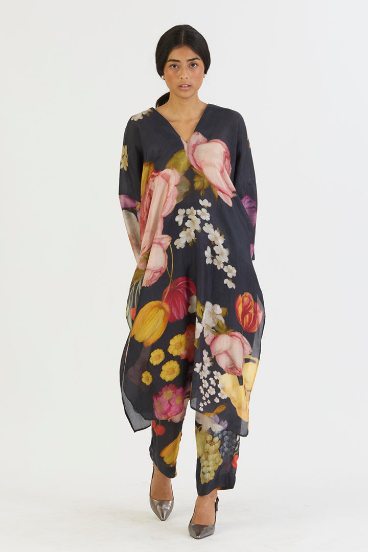 Glory Black Silk Kaftan Set