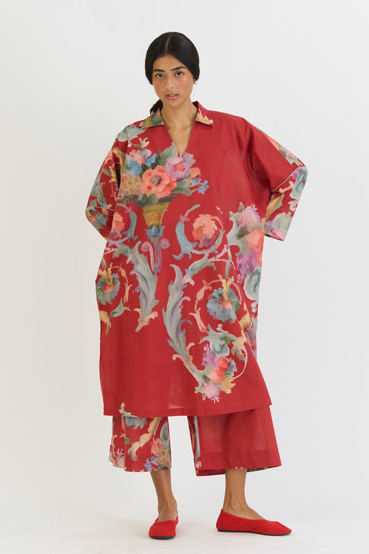 Cranberry Cotton Kaftan Set