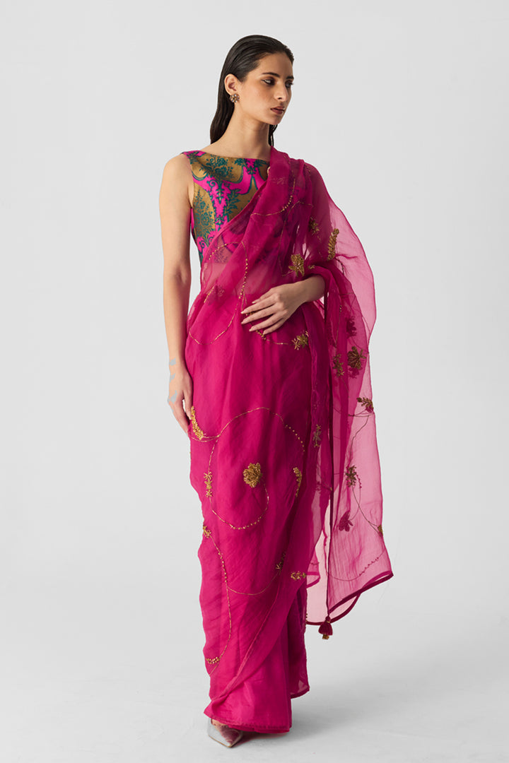 Pink Embroidered Saree