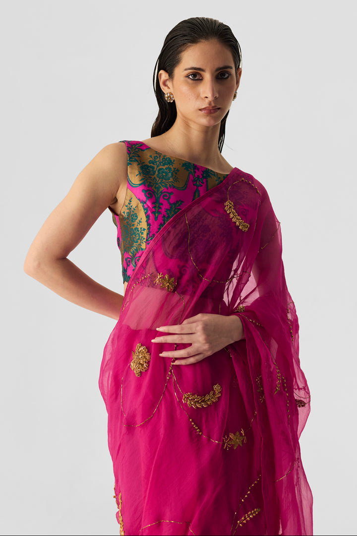 Pink Embroidered Saree