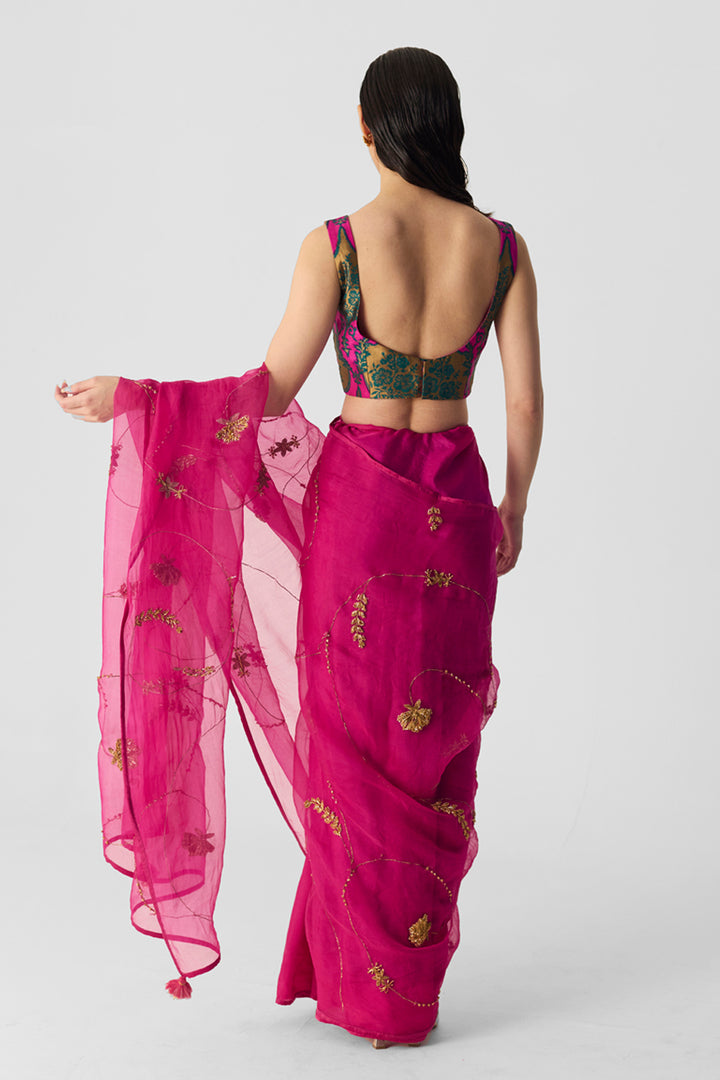 Pink Embroidered Saree