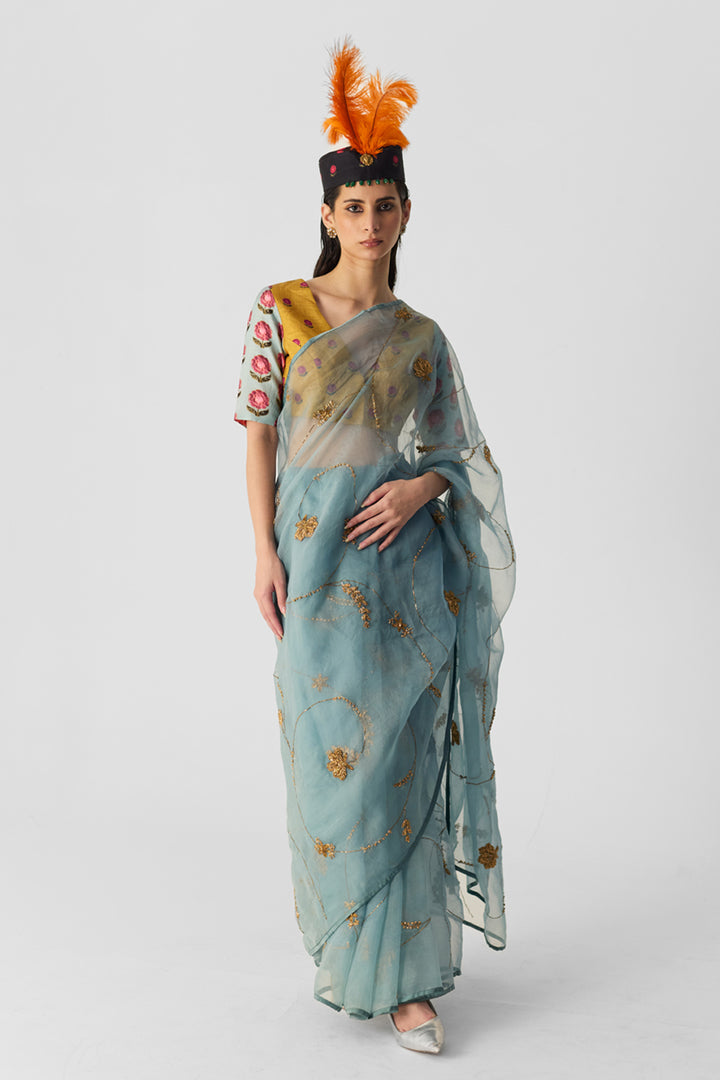 Blue Embroidered Saree