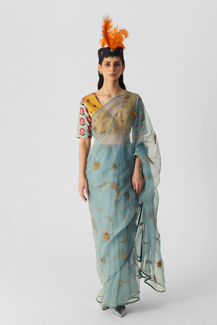 Blue Embroidered Saree