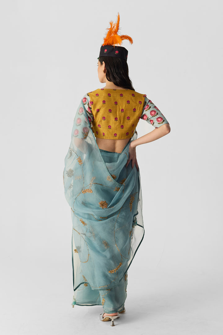 Blue Embroidered Saree