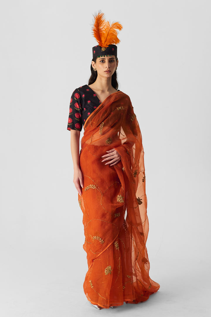 Orange Embroidered Saree