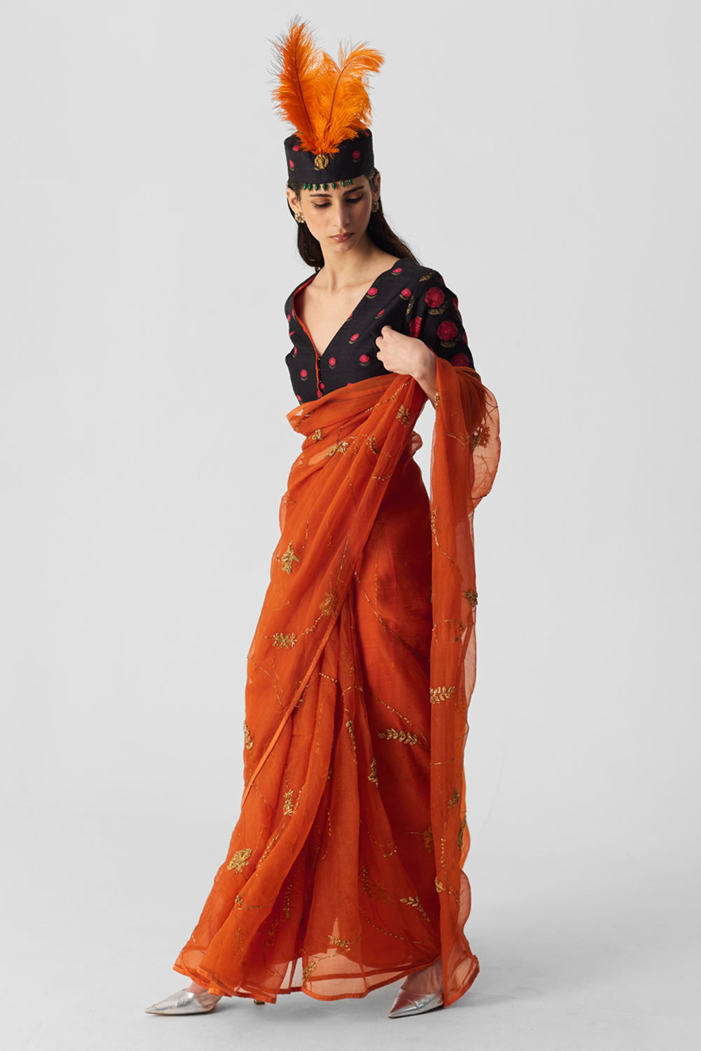 Orange Embroidered Saree