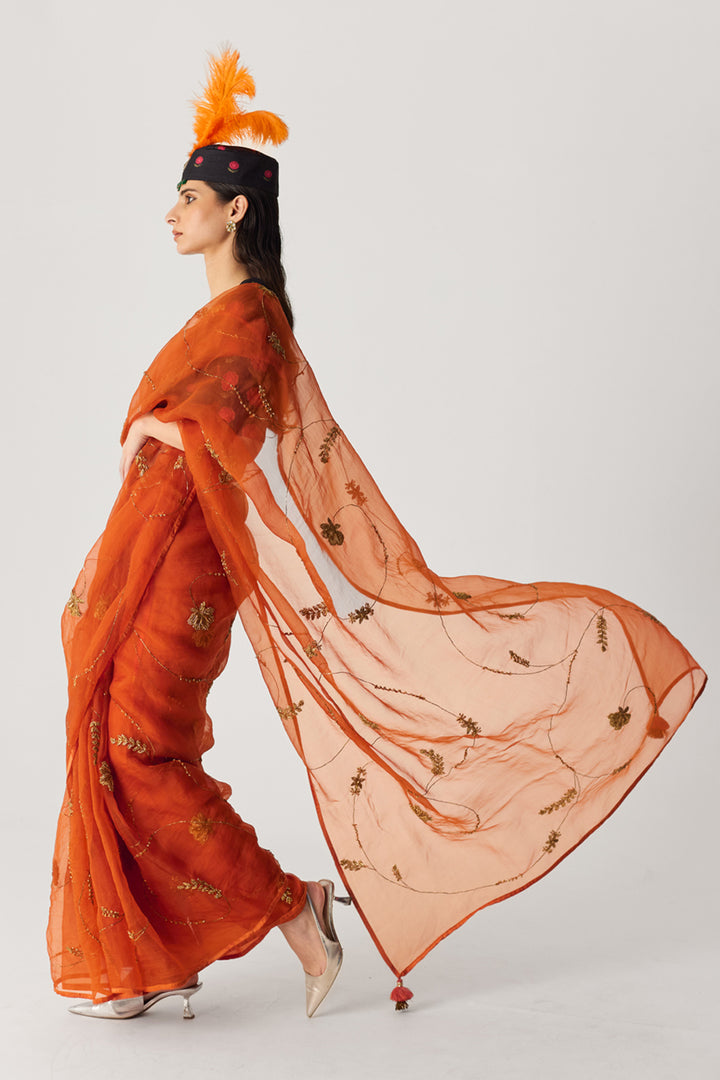 Orange Embroidered Saree