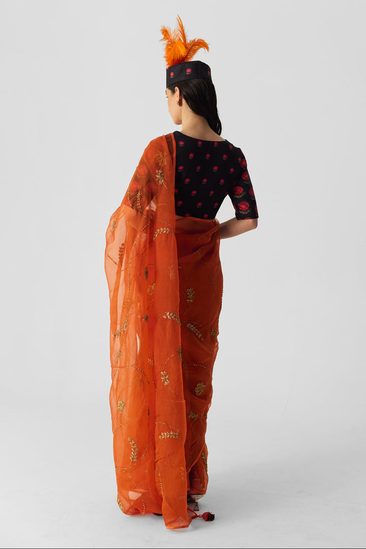 Orange Embroidered Saree