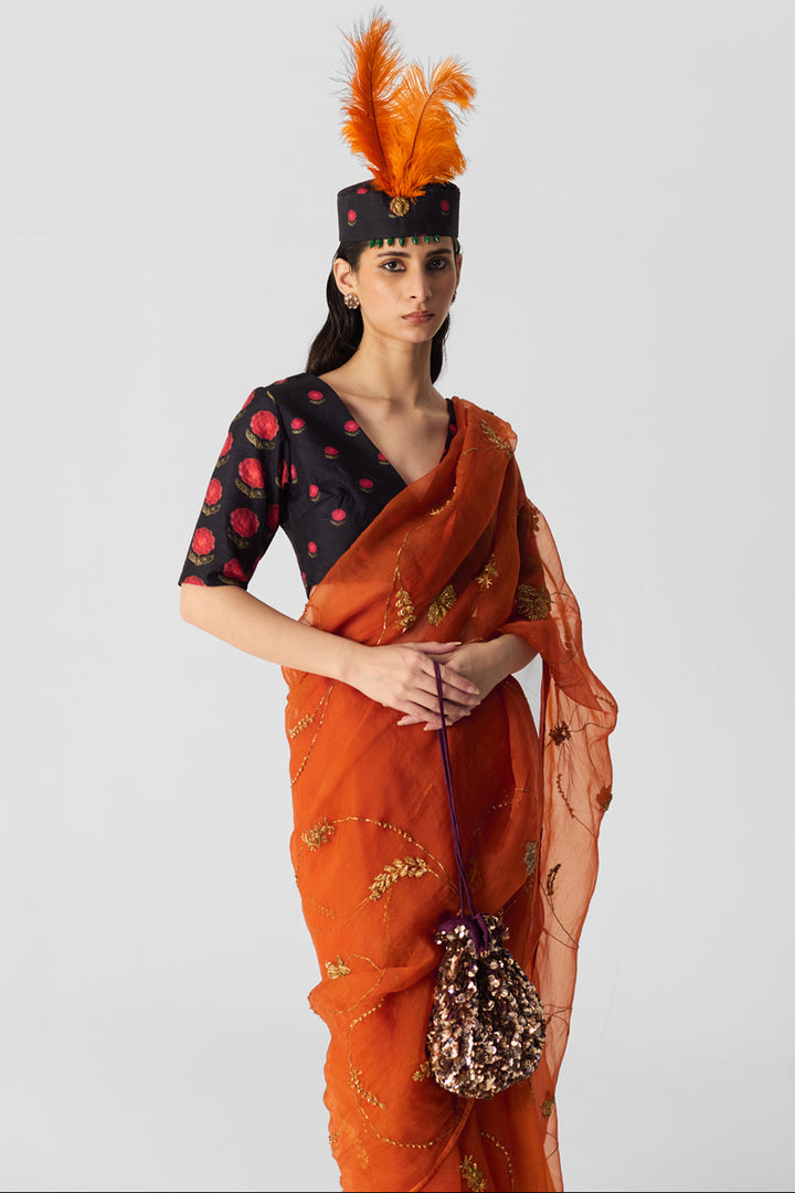 Orange Embroidered Saree