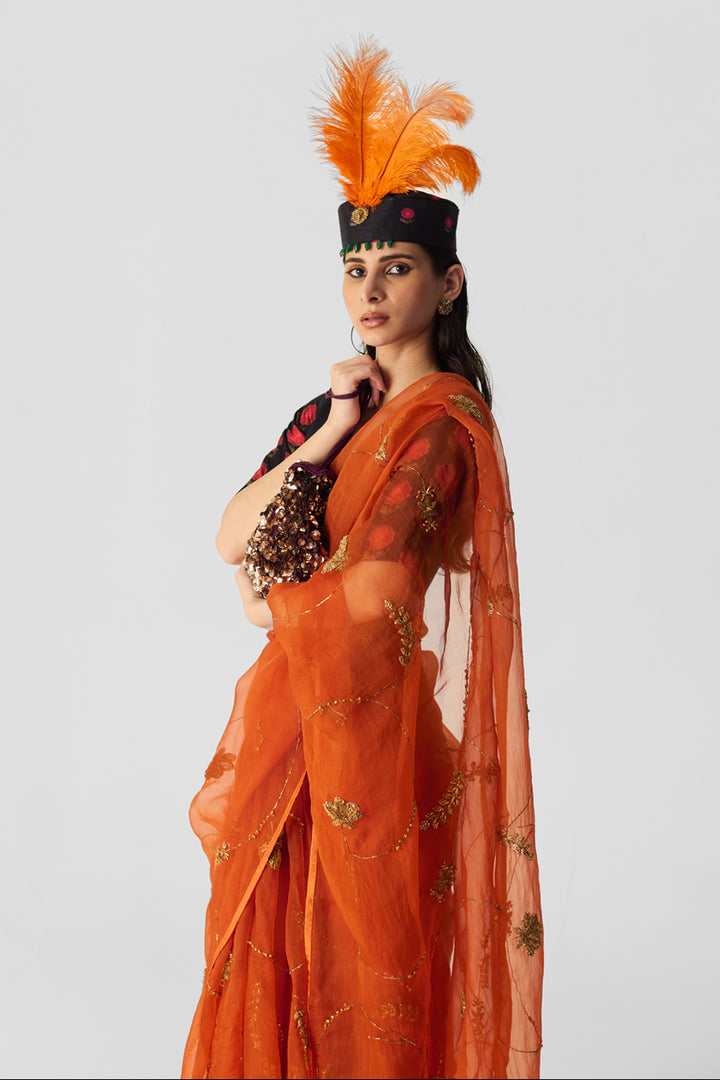 Orange Embroidered Saree