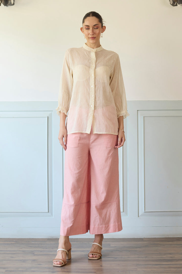 White & Pink Gillet Shirt and Pants Set