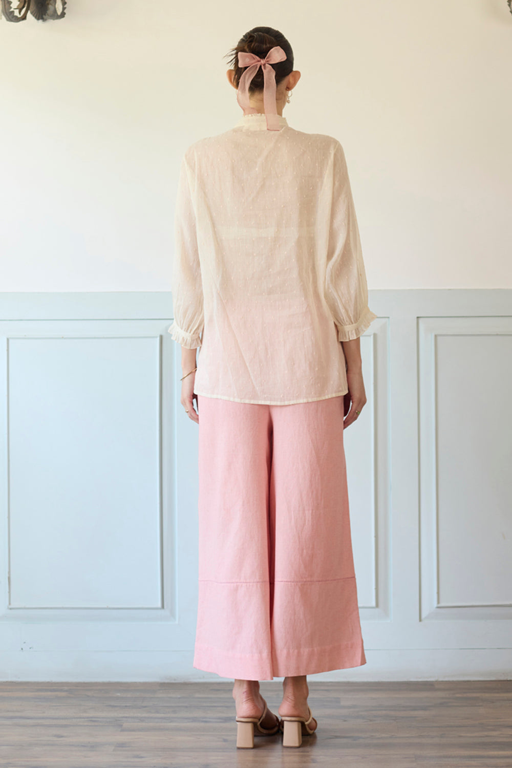 White & Pink Gillet Shirt and Pants Set