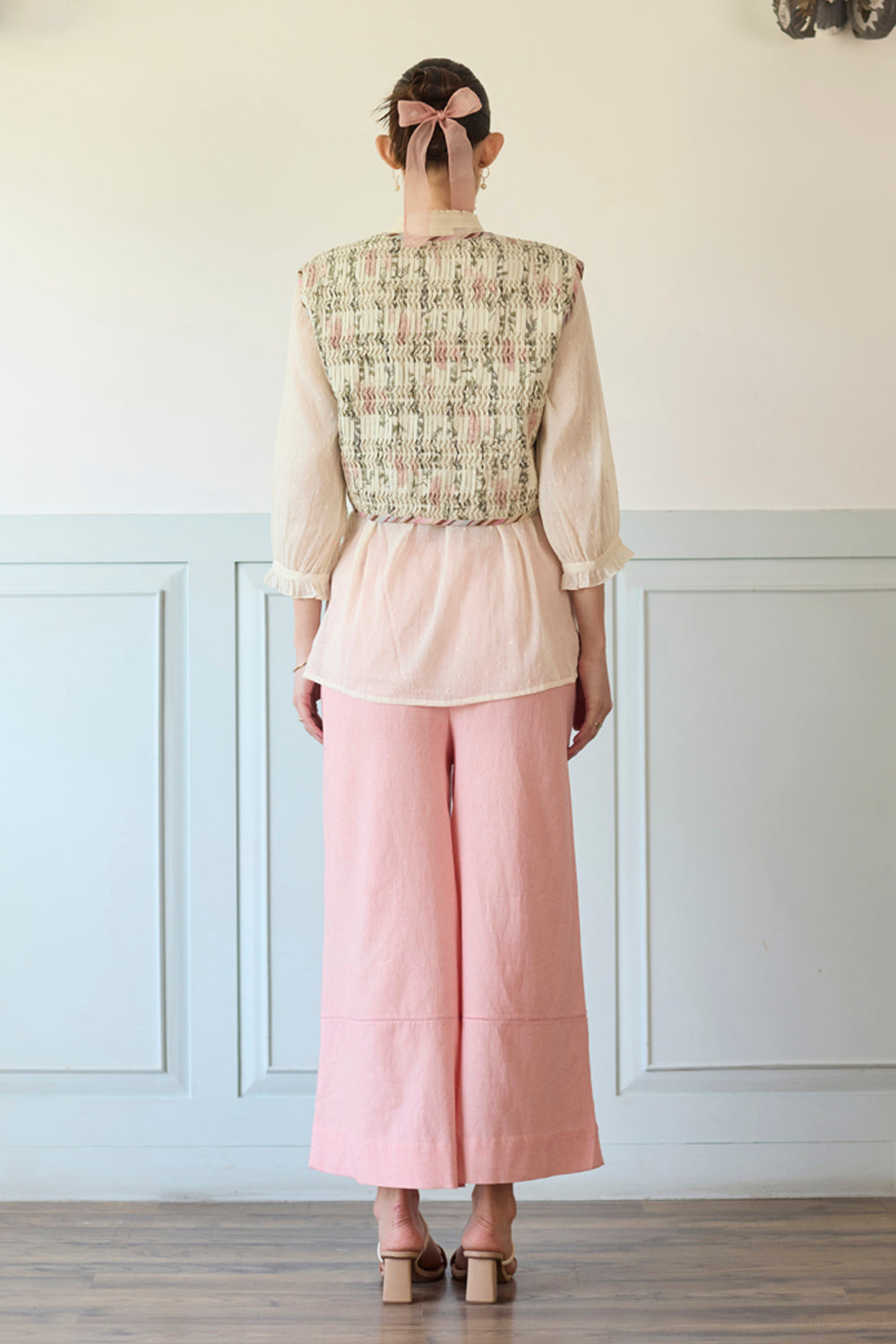White & Pink Gillet Shirt and Pants Set