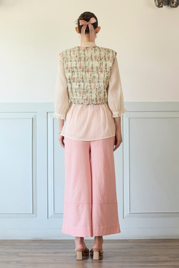 White & Pink Gillet Shirt and Pants Set