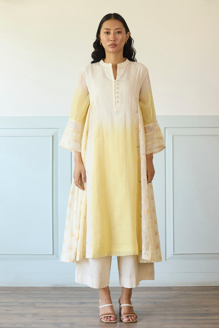White & Yellow Ombre Kurta/Tunic With Pants