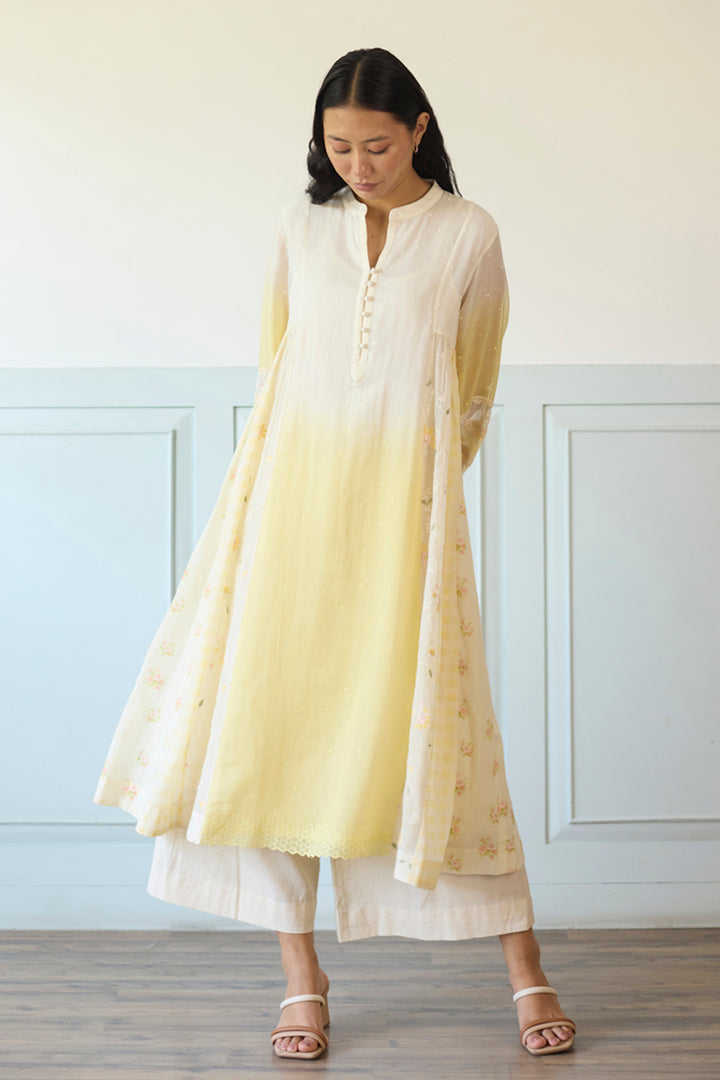 White & Yellow Ombre Kurta/Tunic With Pants