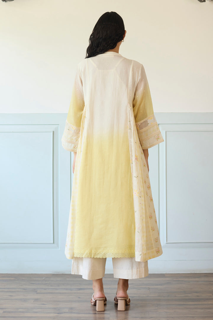 White & Yellow Ombre Kurta/Tunic With Pants