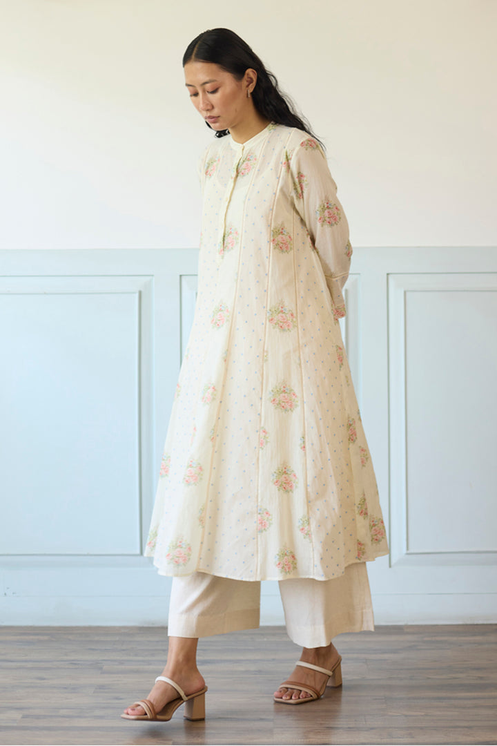 White & Blue Kurta/Tunic With Pants and Scarf