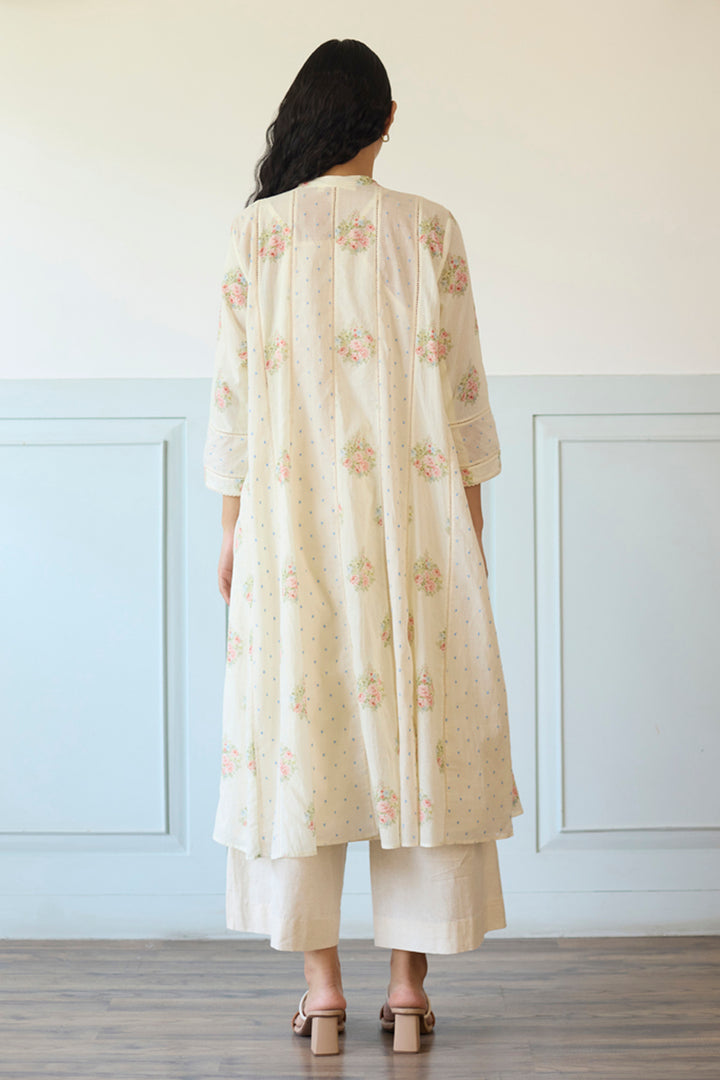 White & Blue Kurta/Tunic With Pants and Scarf