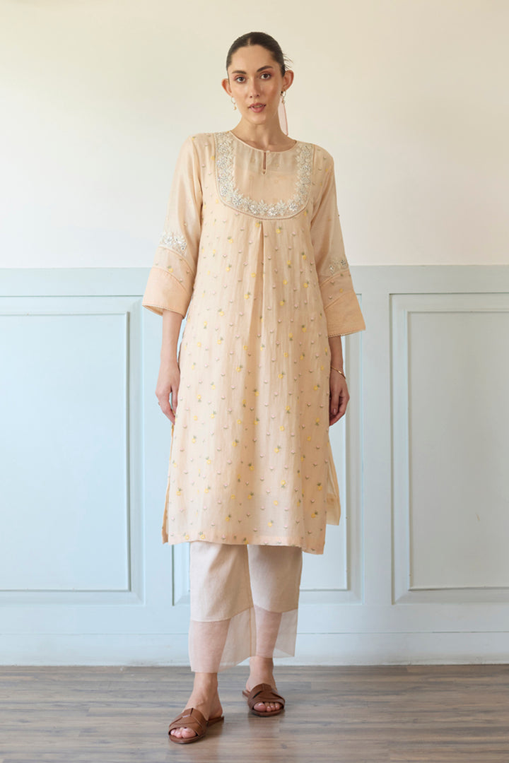 Peach Straight Kurta With Pants Set
