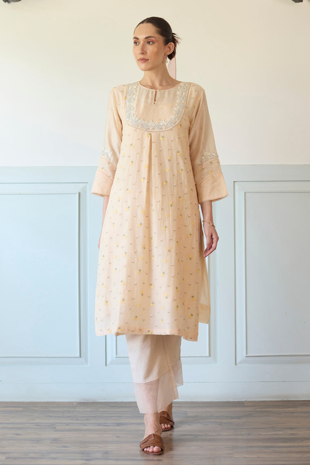 Peach Straight Kurta With Pants Set