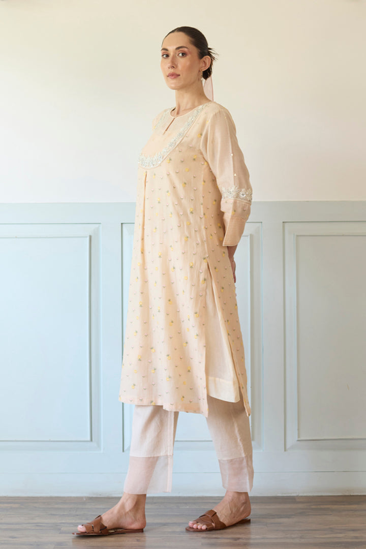 Peach Straight Kurta With Pants Set