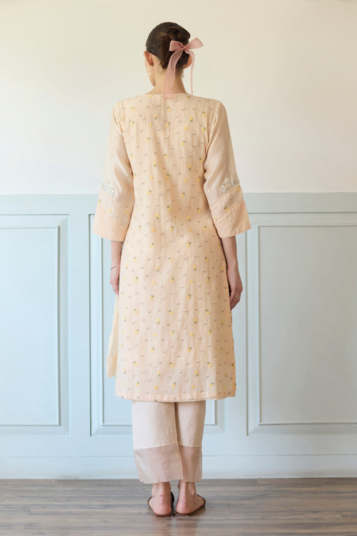 Peach Straight Kurta With Pants Set