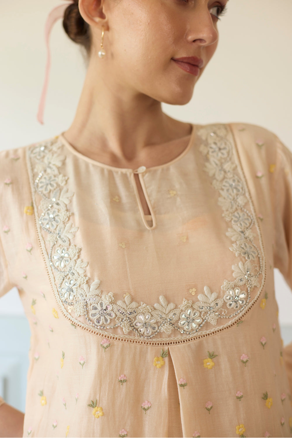 Peach Straight Kurta With Pants Set