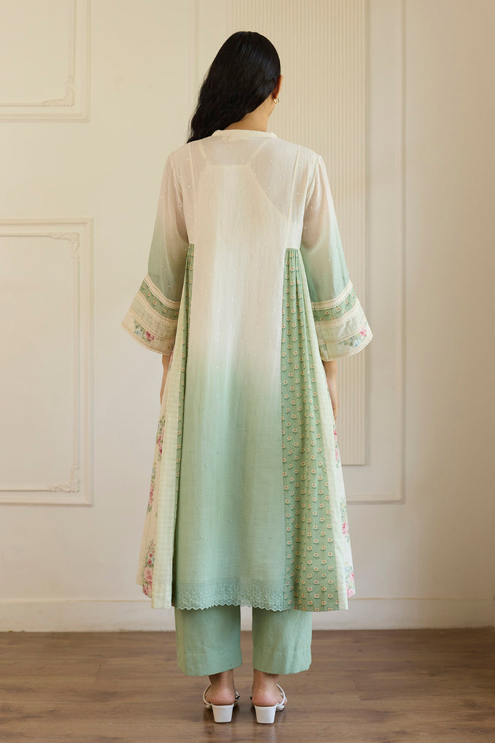 White & Green Ombre Kurta/Tunic With Pants