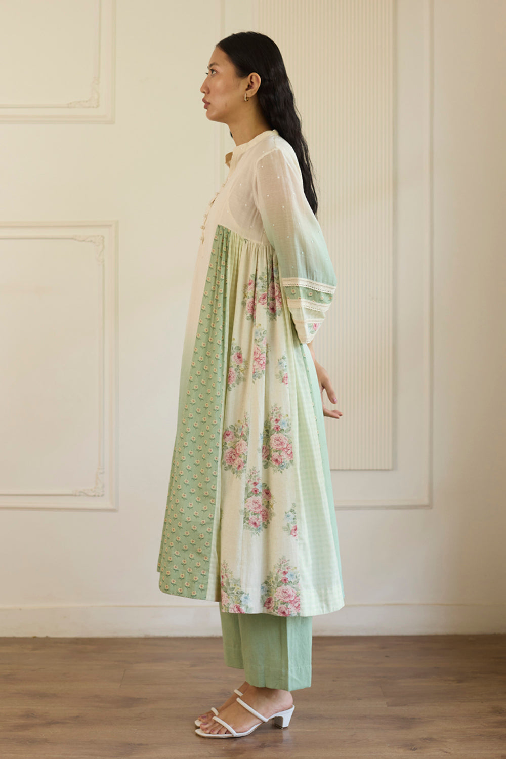 White & Green Ombre Kurta/Tunic With Pants